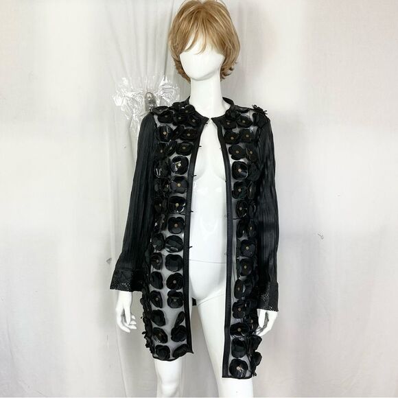 CABAN ROMANTIC Black 3D Flowers & Studs Laser Cut Leather Jacket S - Picture 6 of 11